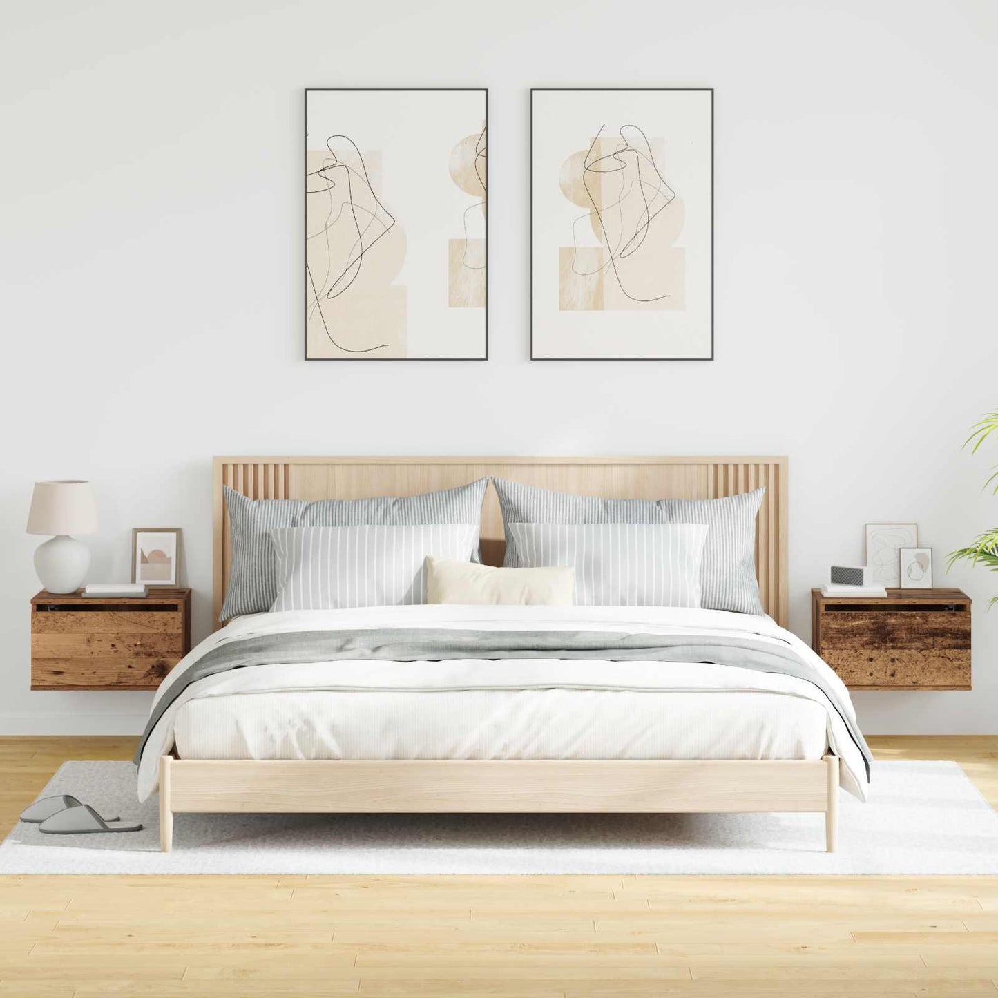 Wall-mounted Bedside Cabinet 2 pcs Old Wood Engineered Wood