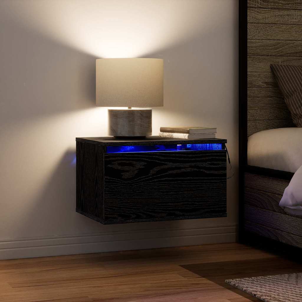 Wall-mounted Bedside Cabinet Black Oak 50 x 36 x 30 cm