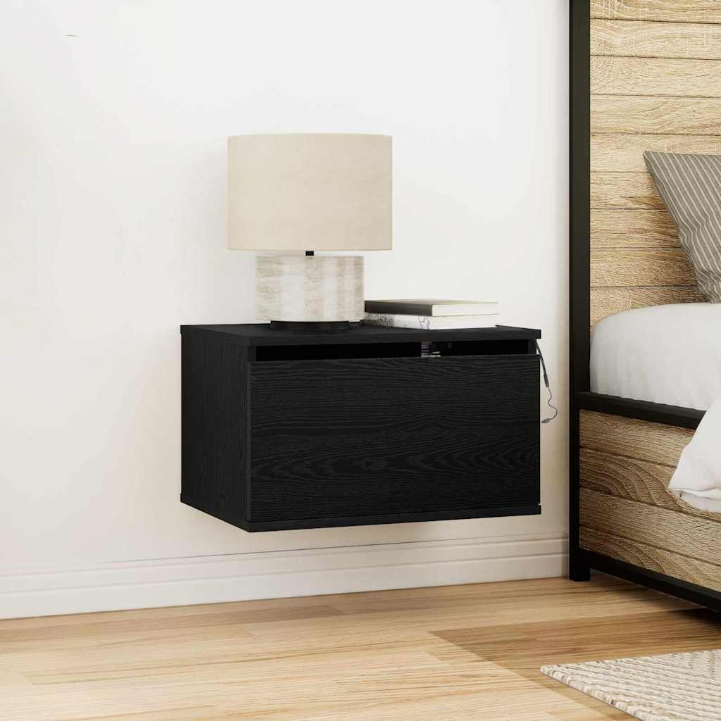 Wall-mounted Bedside Cabinet Black Oak 50 x 36 x 30 cm
