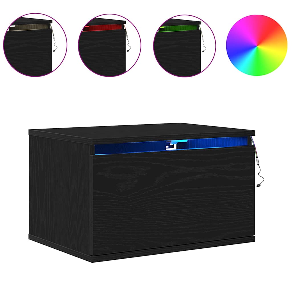 Wall-mounted Bedside Cabinet Black Oak 50 x 36 x 30 cm