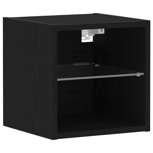 LED Wall Bedside Cabinet with Black Engineered Wood