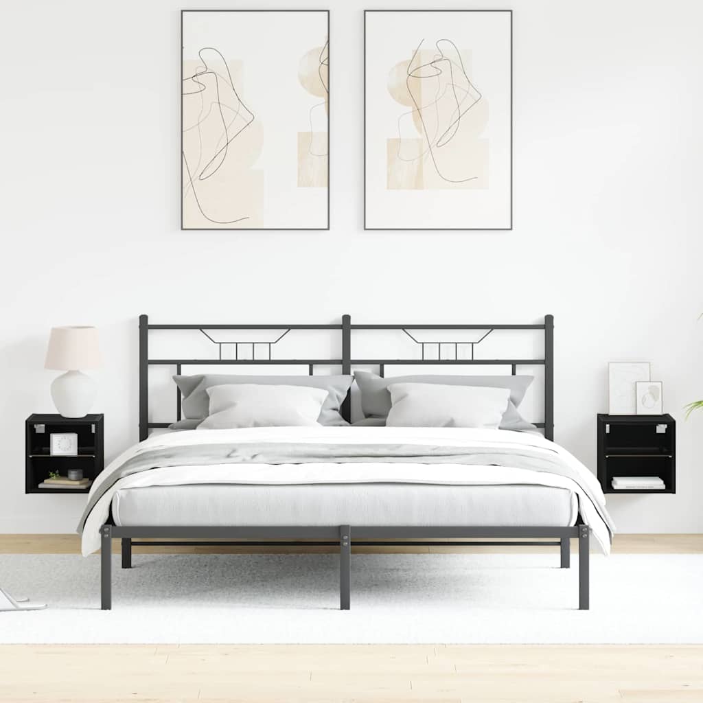 LED Wall Bedside Cabinet 2 pcs Black 30 x 28.5 x 30 cm
