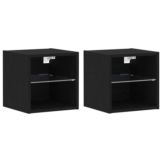 LED Wall Bedside Cabinet with Black Engineered Wood