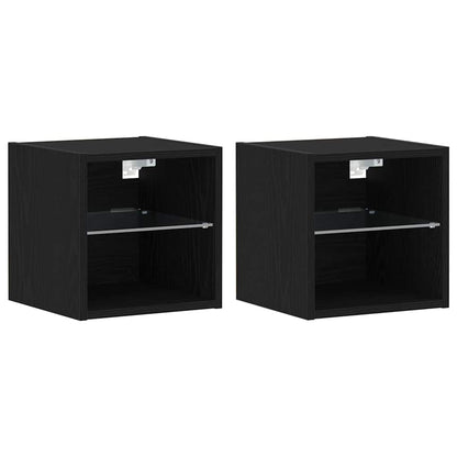 LED Wall Bedside Cabinet 2 pcs Black 30 x 28.5 x 30 cm