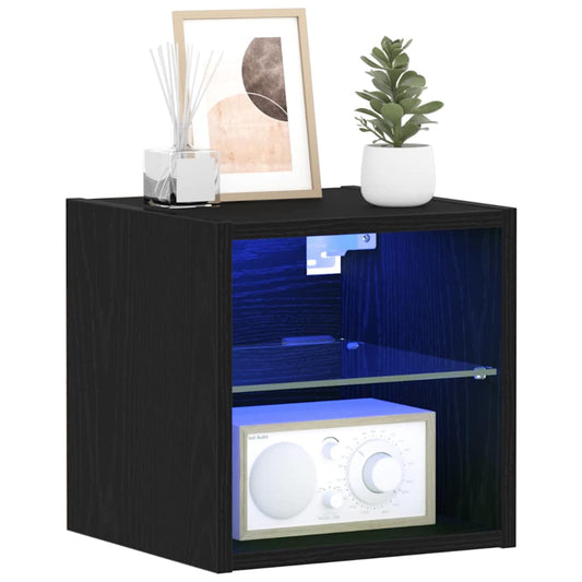 LED Wall Bedside Cabinet 2 pcs Black 30 x 28.5 x 30 cm