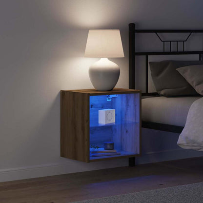 Floating Shelf with LED Light 2 pcs Brown 40 x 28.5 x 40 cm