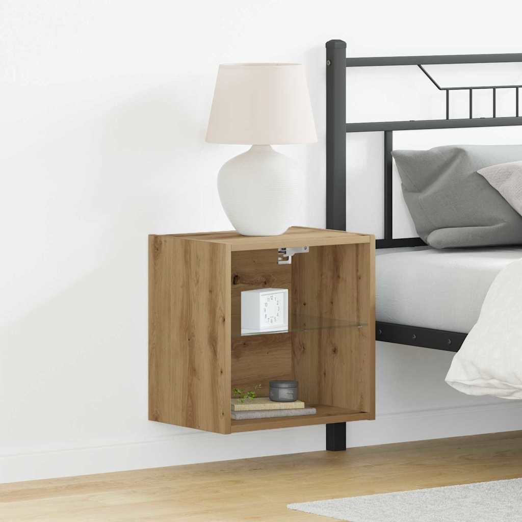 Floating Shelf with LED Light 2 pcs Brown 40 x 28.5 x 40 cm