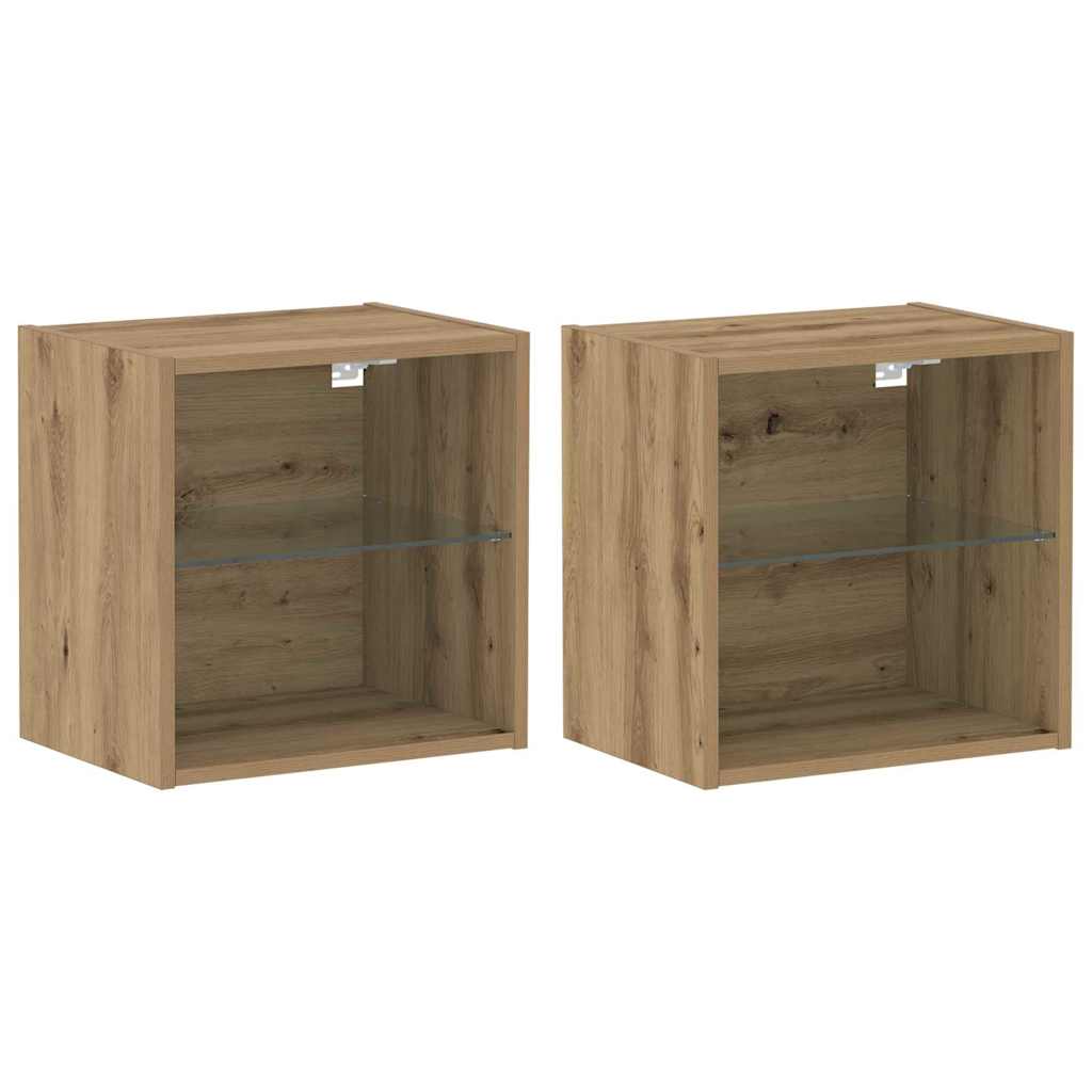 Floating Shelf with LED Light 2 pcs Brown 40 x 28.5 x 40 cm