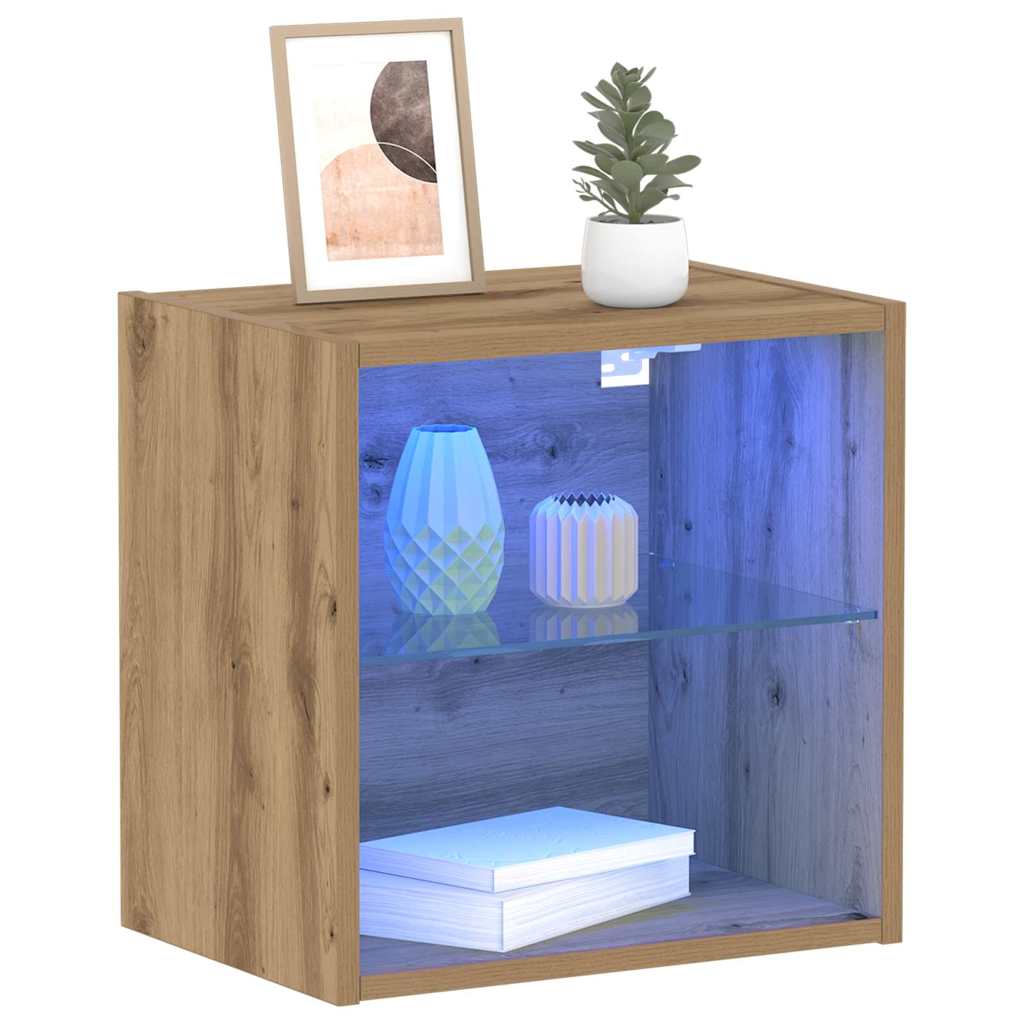 Floating Shelf with LED Light 2 pcs Brown 40 x 28.5 x 40 cm