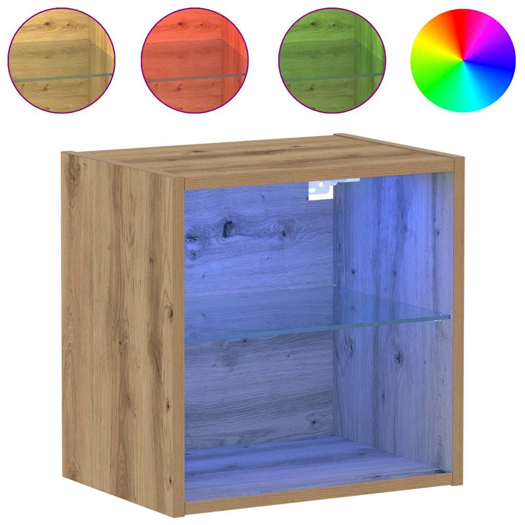 Floating Shelf with LED Light 2 pcs Brown 40 x 28.5 x 40 cm