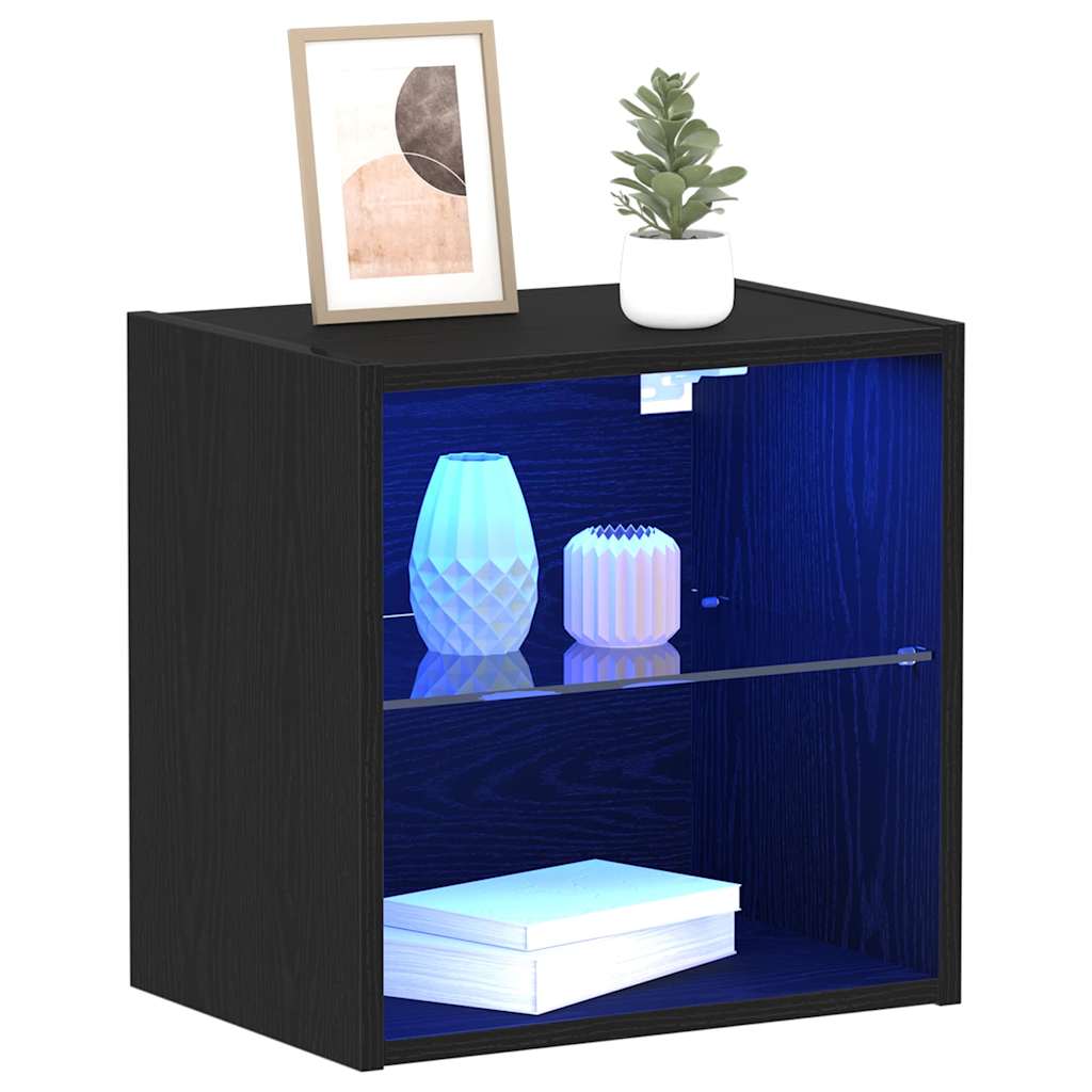 Floating Shelf with LED Light Black 40 x 28.5 x 40 cm