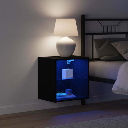Floating Shelf with LED Light 2 pcs Black 40 x 28.5 x 40 cm