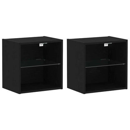 Floating Shelf with LED Light 2 pcs Black 40 x 28.5 x 40 cm