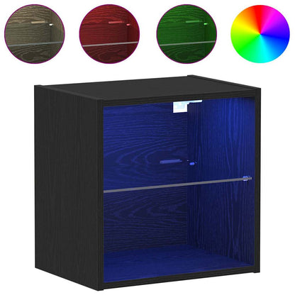 Floating Shelf with LED Light 2 pcs Black 40 x 28.5 x 40 cm