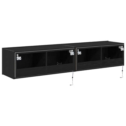 TV Wall Cabinet 2 pcs Black Oak 80 x 35 x 31 cm Engineered Wood