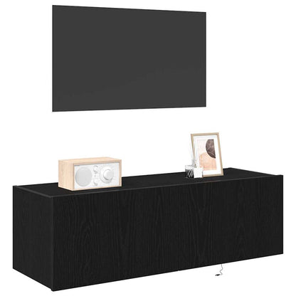 TV Wall Cabinet with LED 2 pcs Black Oak 100 x 35 x 31 cm