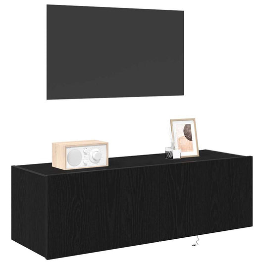 TV Wall Cabinet with LED 2 pcs Black Oak 100 x 35 x 31 cm