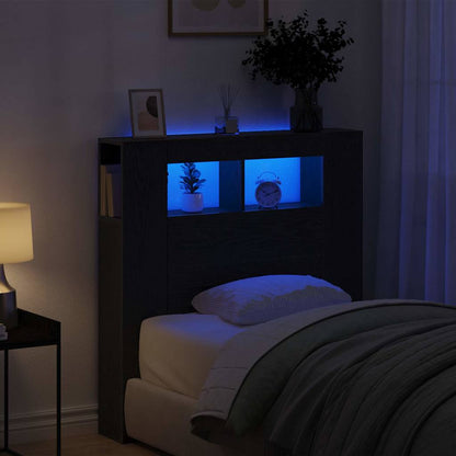 LED Headboard Black Oak 100 x 18.5 x 103.5 cm Engineered Wood
