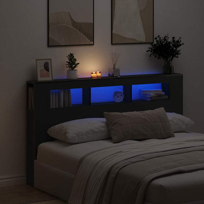 LED Headboard Black Oak 180 x 18.5 x 103.5 cm Engineered Wood