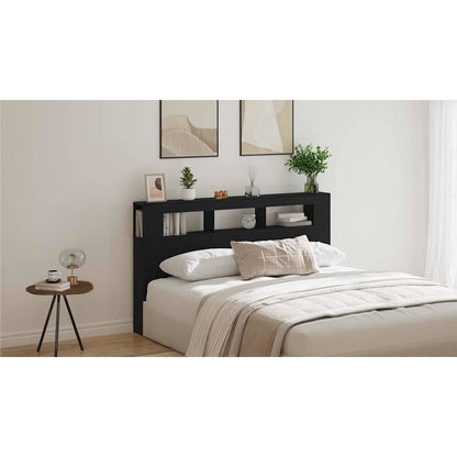 LED Headboard Black Oak 180 x 18.5 x 103.5 cm Engineered Wood