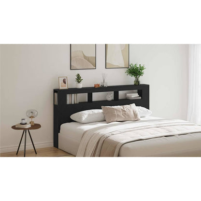 LED Headboard Black Oak 200 x 18.5 x 103.5 cm Engineered Wood