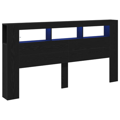 LED Headboard Black Oak 200 x 18.5 x 103.5 cm Engineered Wood