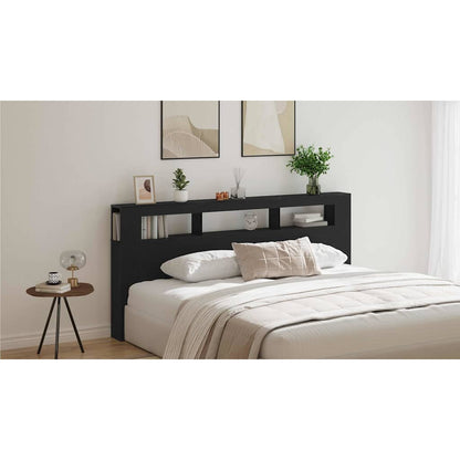 LED Headboard Black Oak 220 x 18.5 x 103.5 cm Engineered Wood