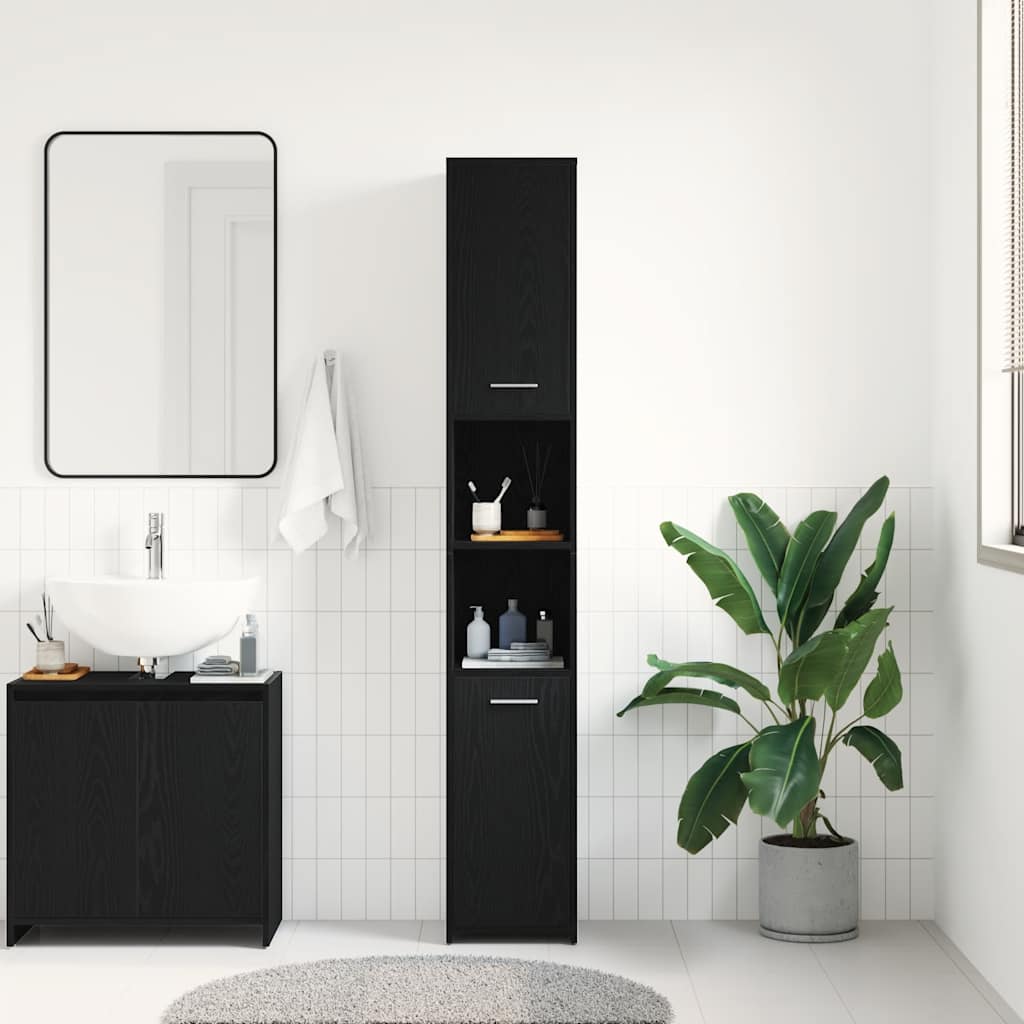 Bathroom Cabinet Black Oak 30x30x183,5 cm Engineered Wood