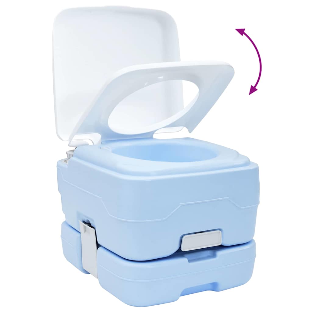 Camping Toilet Manual Light Blue and White 41.5 x 36.5 x 30 cm