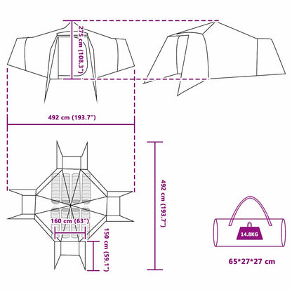 Tipi Tent with Roof Grey and Orange 492 x 492 x 275 cm Taffeta