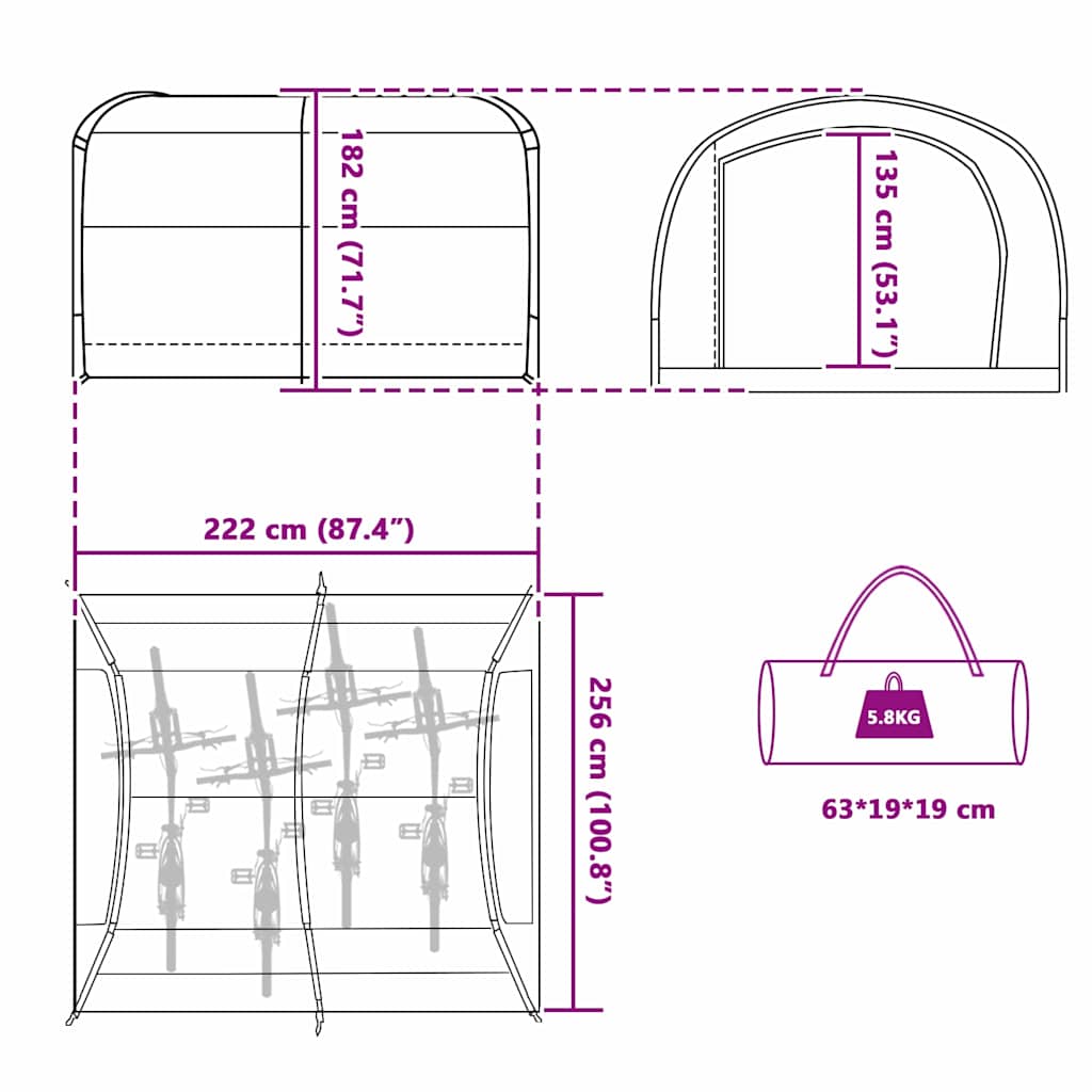 Bike Storage Tent with Roof Green 256 x 222 x 182 cm Taffeta