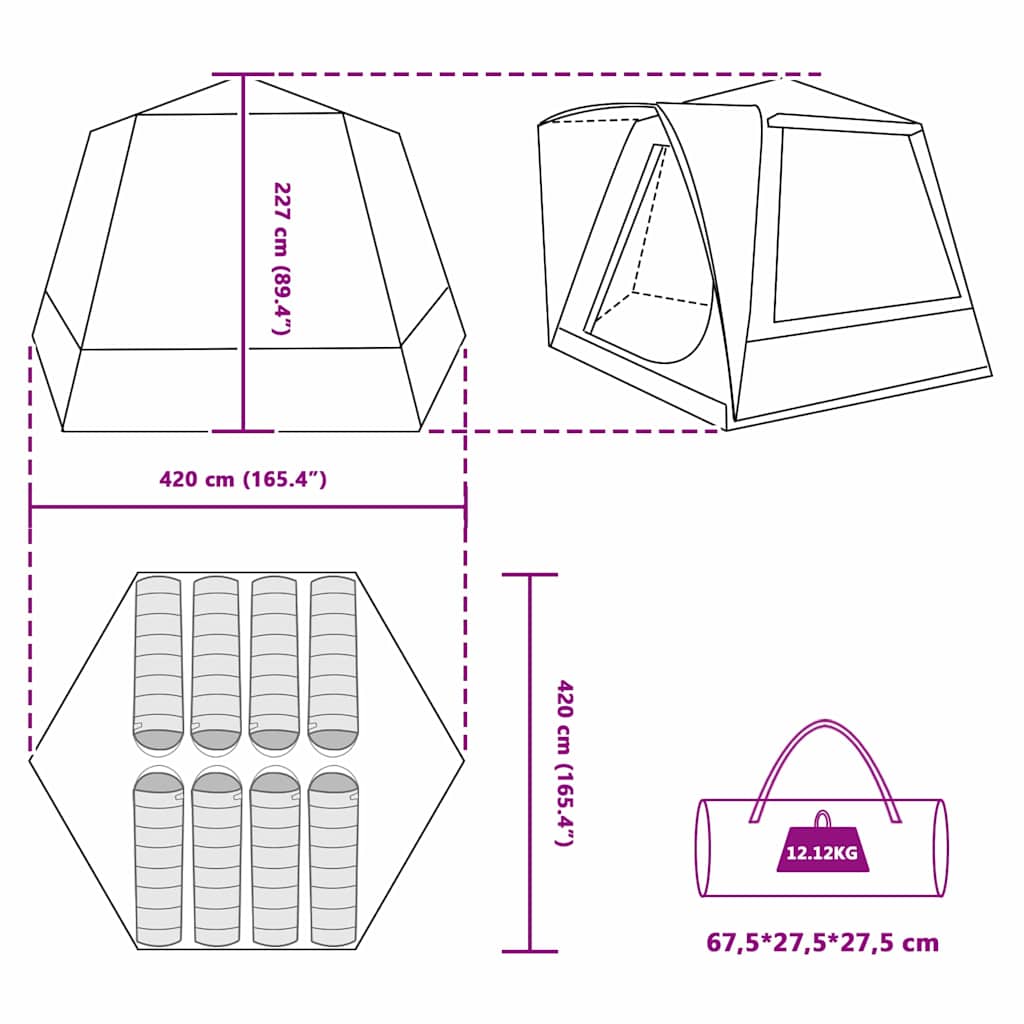 Camping Tent Grey and orange 420 x 420 x 227 cm Polyester
