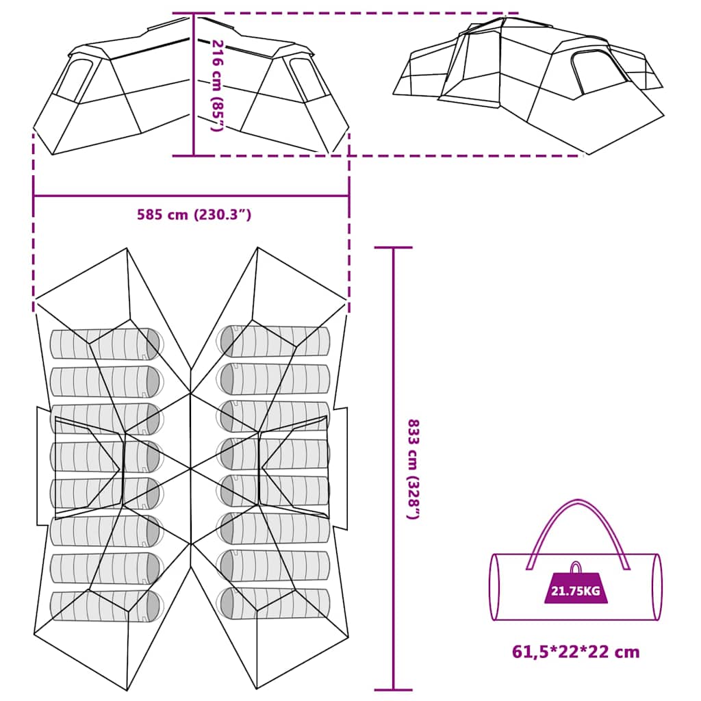 Family Tent Grey and Orange 833 x 585 x 216 cm Taffeta