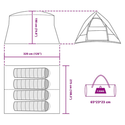 Camping Tent with Roof Green 320 x 275 x 190 cm Taffeta