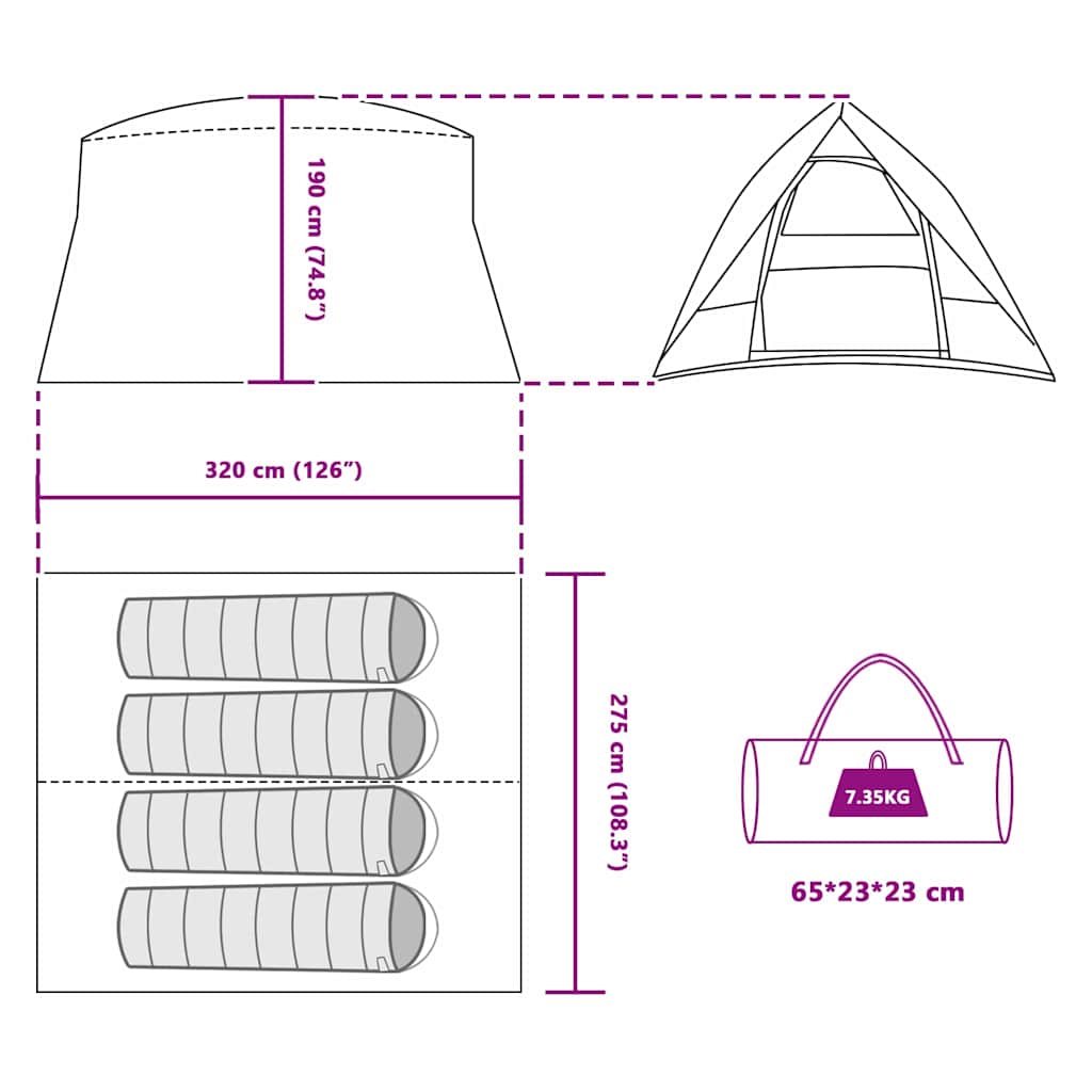 Camping Tent with Roof Blue 320 x 275 x 190 cm Taffeta