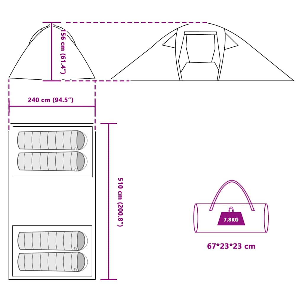 Tunnel tent with Roof Green 510 x 240 x 156 cm Taffeta