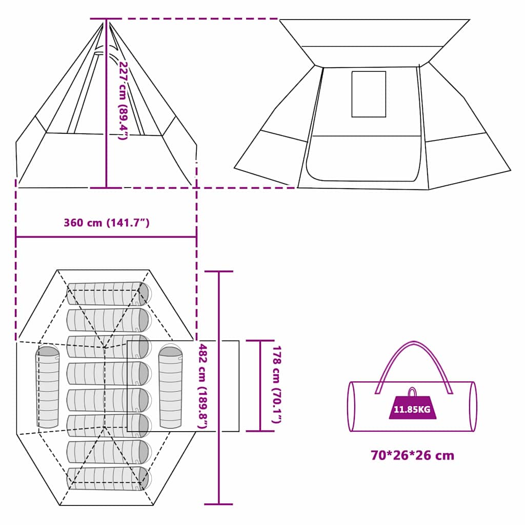 Camping Tent with Roof Green 482 x 360 x 227 cm Taffeta