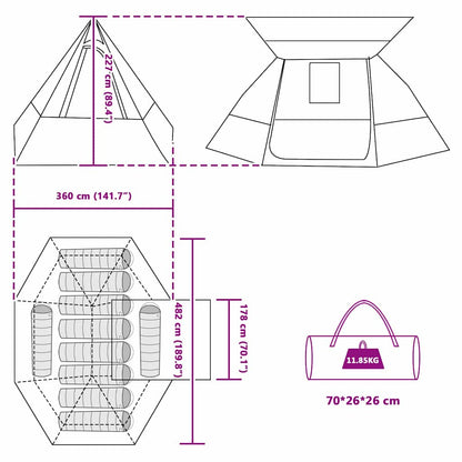 Camping Tent Grey and Orange 482 x 360 x 227 cm Taffeta