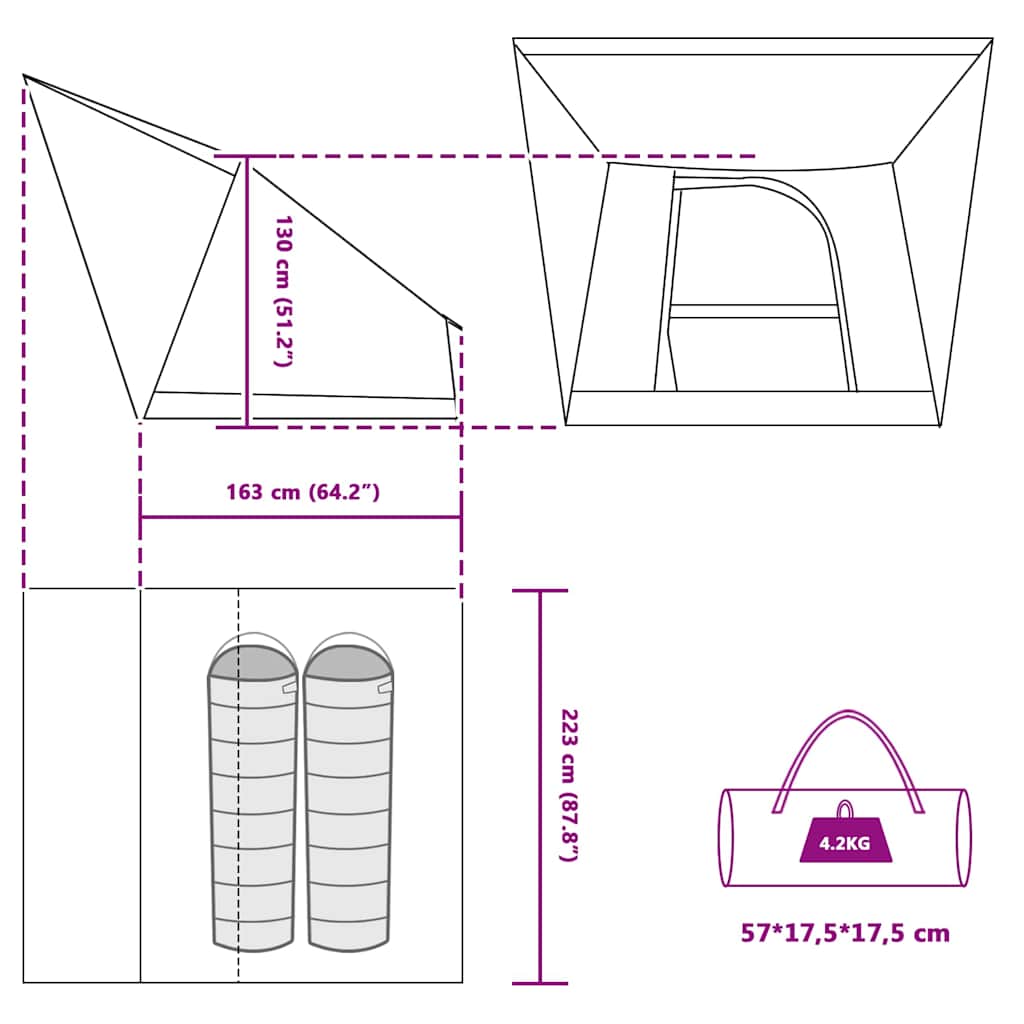 Camping Tent Grey and Orange 223 x 163 x 130 cm Taffeta