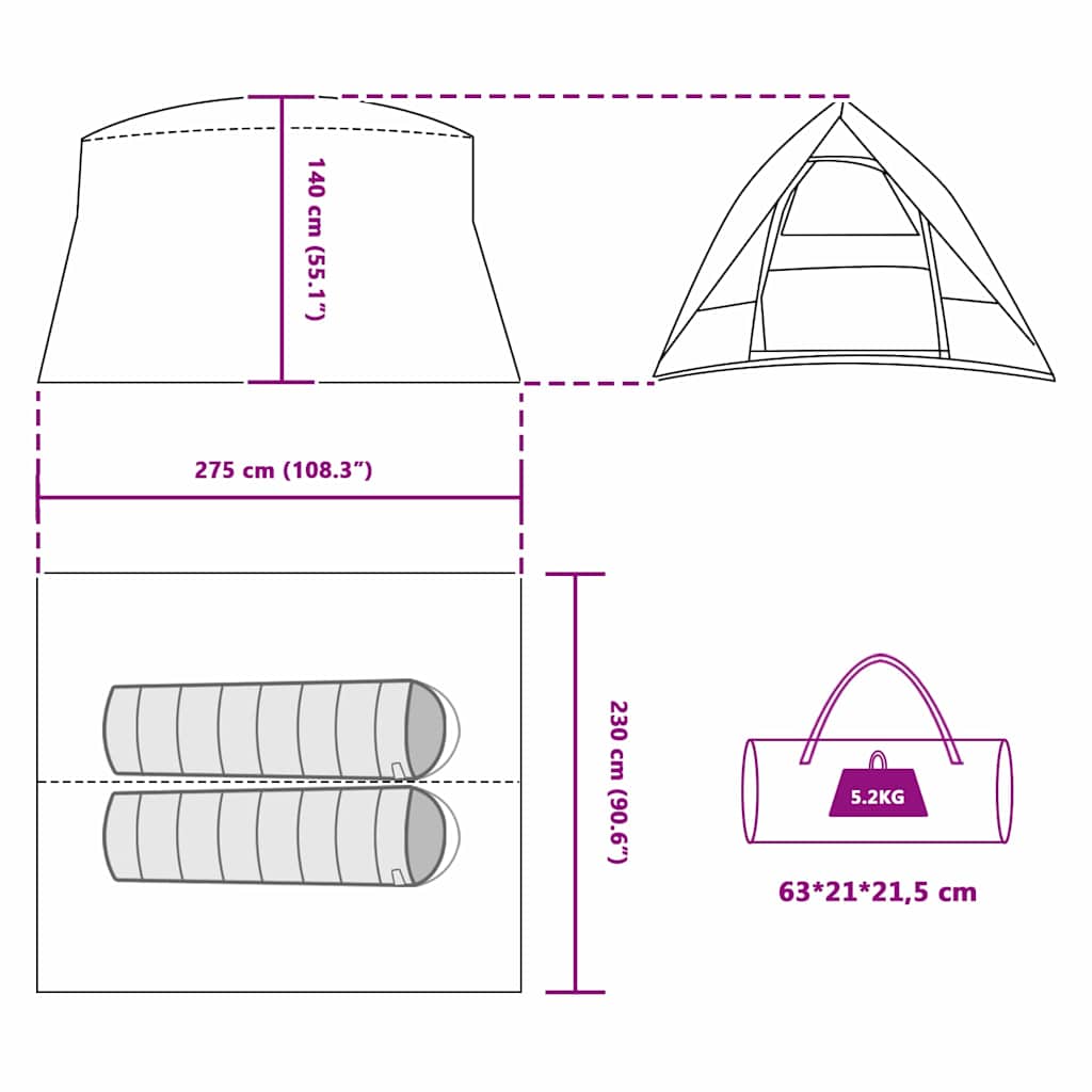 Camping Tent Grey and Orange 275 x 230 x 140 cm Taffeta