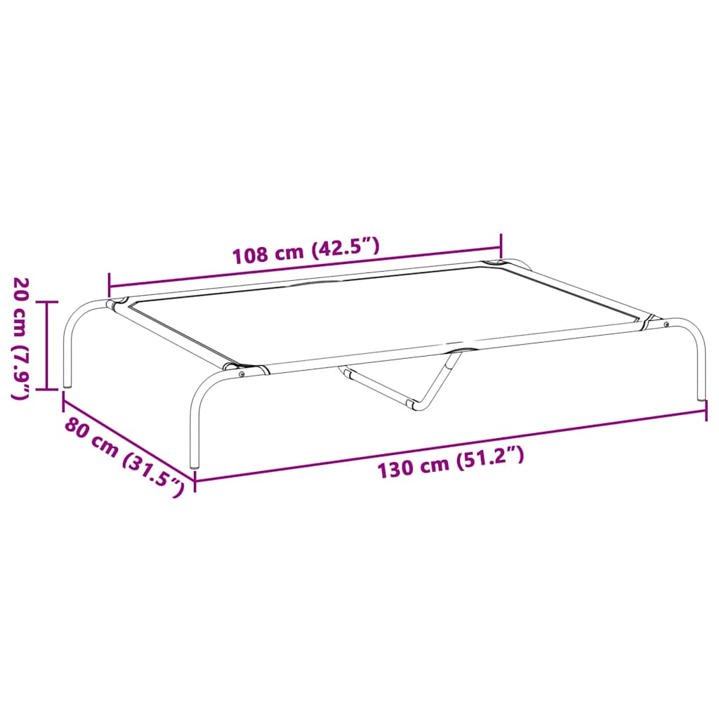 Elevated Dog Bed Black 130x80x20 cm Textilene and Steel