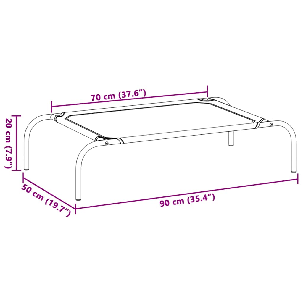 Elevated Dog Bed Grey 90x50x20 cm Textilene and Steel