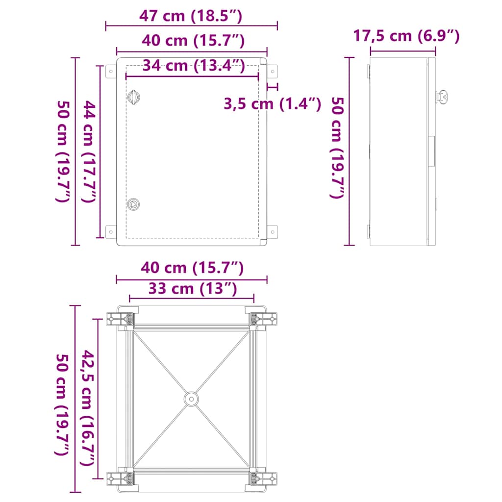 Control Cabinet Grey 47 x 17.5 x 50 cm ABS Plastic