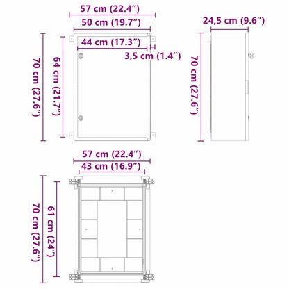 Control Cabinet Grey 57 x 24.5 x 70 cm ABS Plastic
