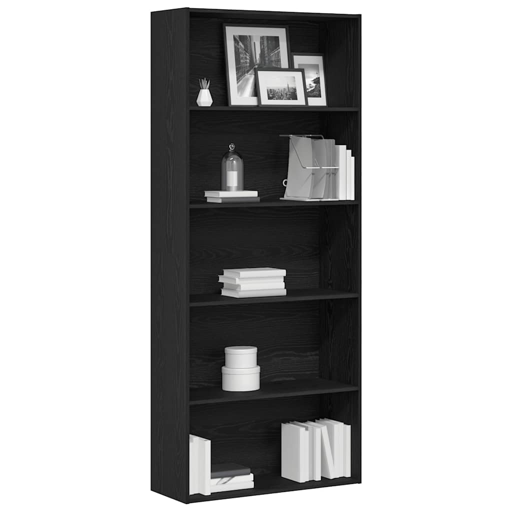 Book Cabinet Black Oak 80x30x189 cm Engineered Wood