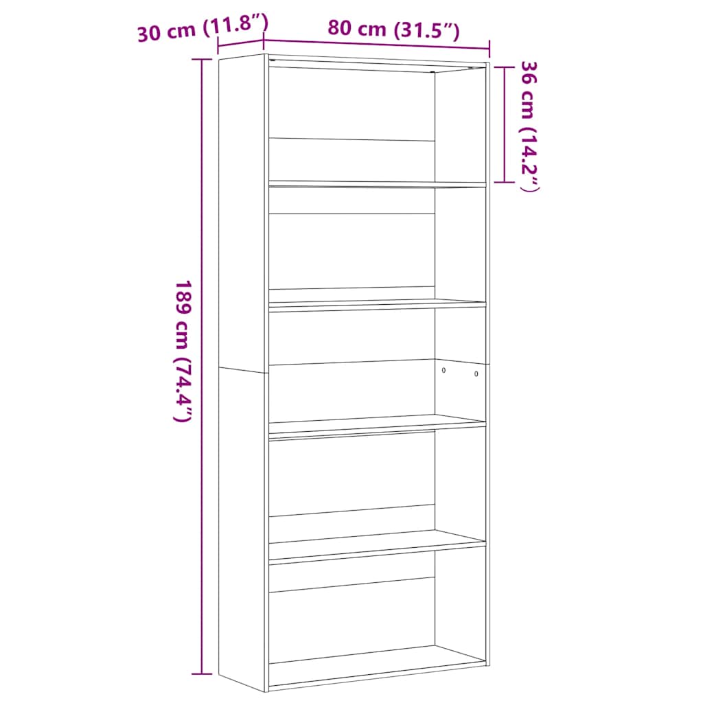 Book Cabinet Black Oak 80x30x189 cm Engineered Wood