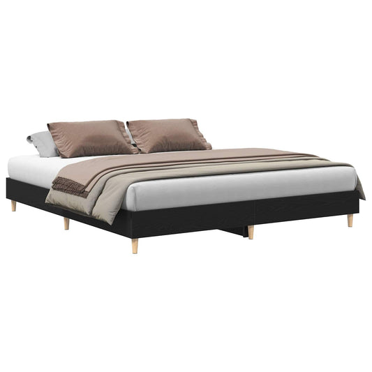 Bed Frame Black Oak 203 x 203 x 25 cm Engineered Wood
