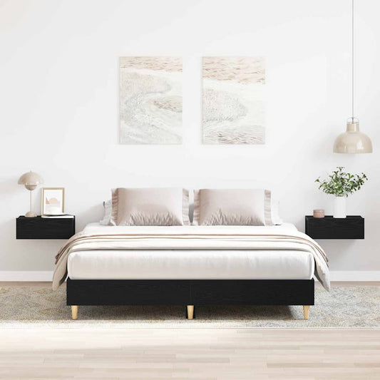 Bed Frame Black Oak 203 x 153 x 25 cm Engineered Wood