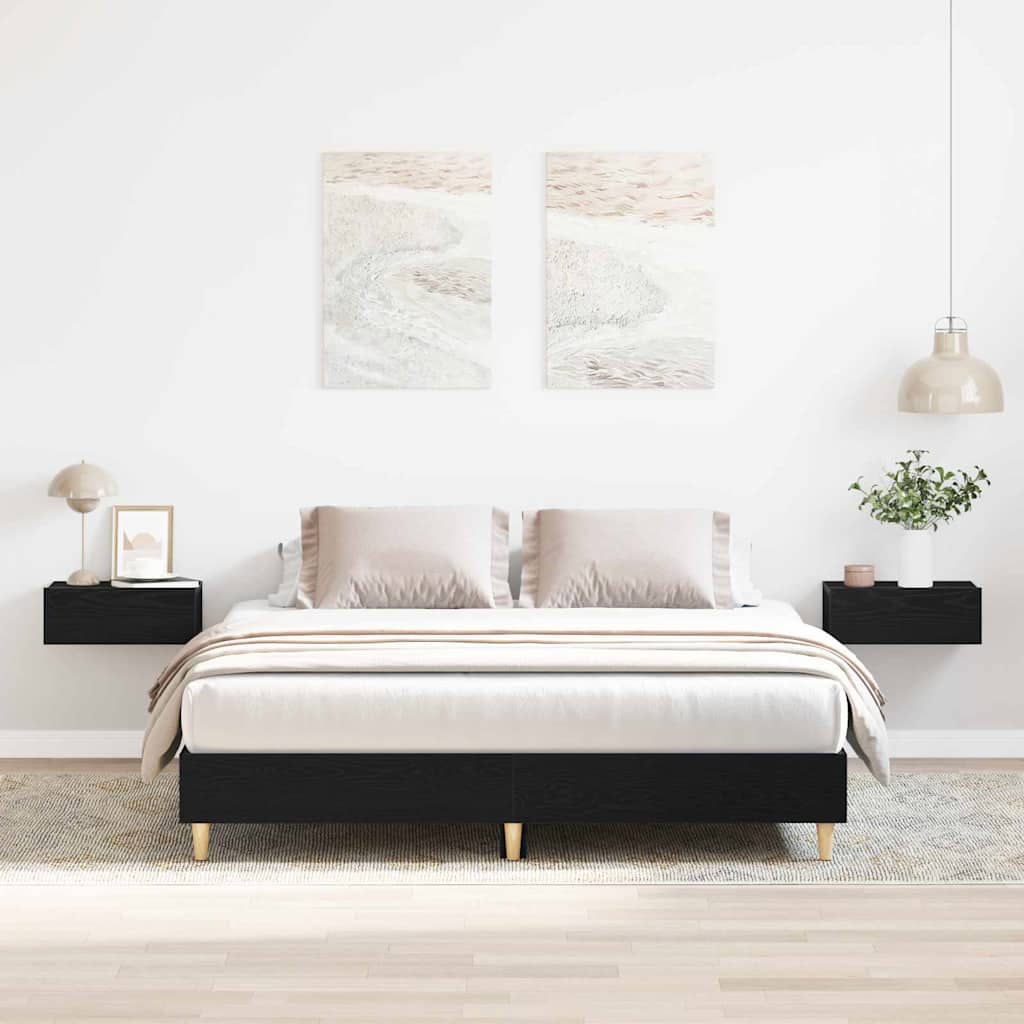 Bed Frame Black Oak 203 x 143 x 25 cm Engineered Wood