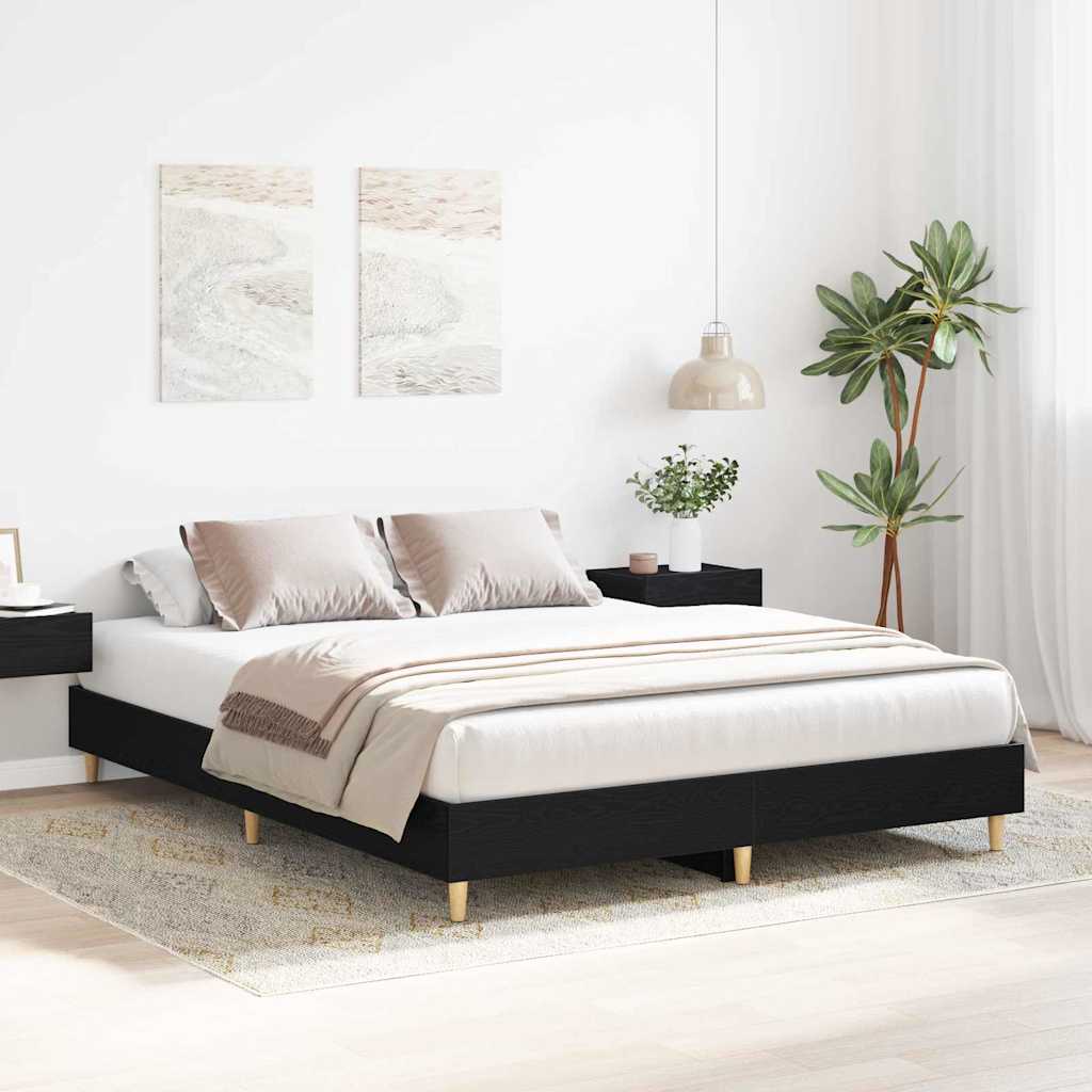 Bed Frame Black Oak 203 x 143 x 25 cm Engineered Wood